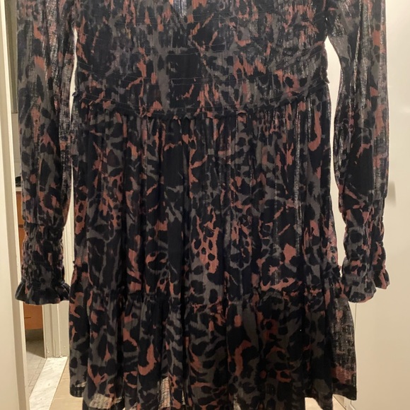 Free People Black and Brown Animal Print V-Neck Long Sleeve Dress - Picture 9 of 9
